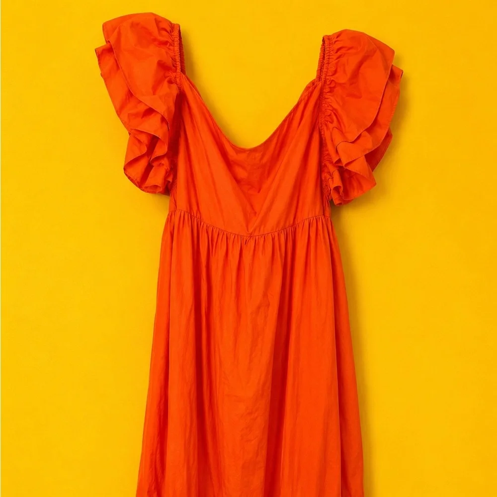 Boohoo Bright Orange Ruffle Sleeve Midi Dress